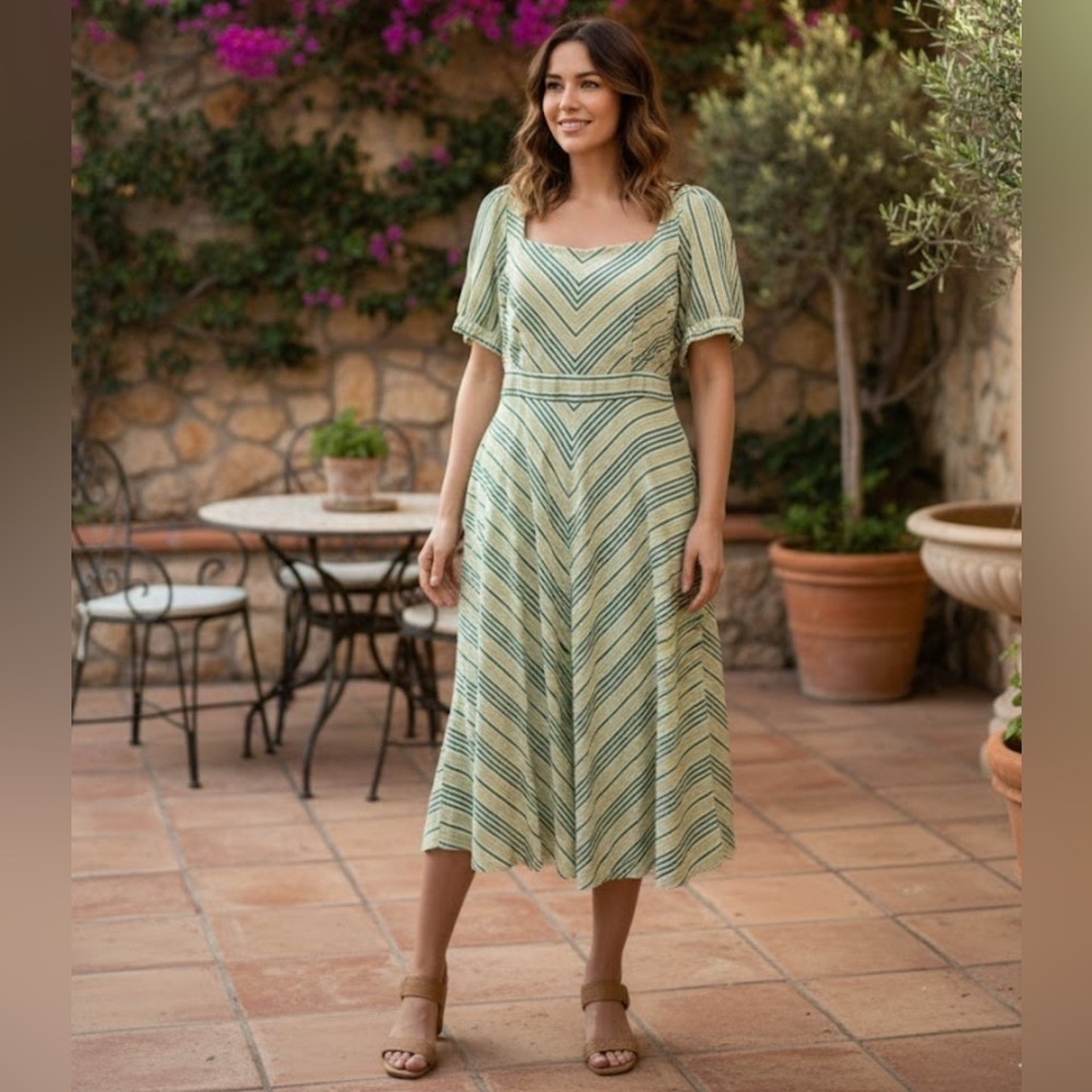 New York & Company Mint Chevron Midi Dress Sz M